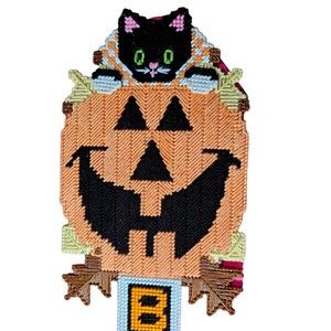Halloween Wall Decor Handmade Canvas Pumpkin Black Cat Boo to You 8" x 28"